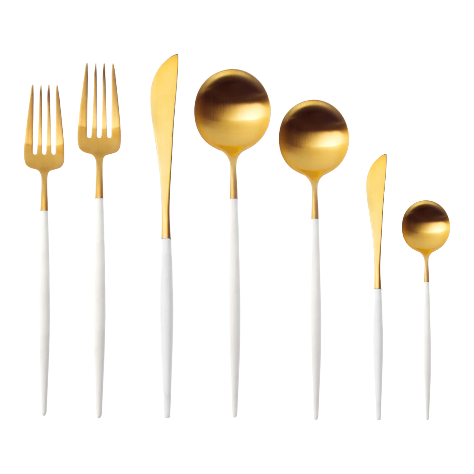 white and gold flatware rentals